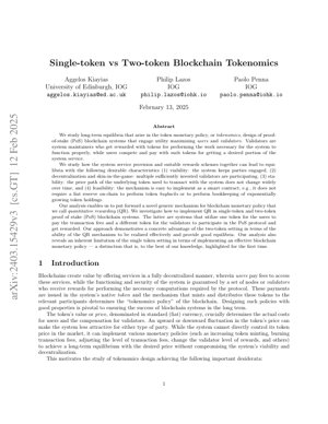 PDF Document Cover - Single-token vs Two-token Blockchain Tokenomics: Quantitative Rewarding Mechanism Analysis